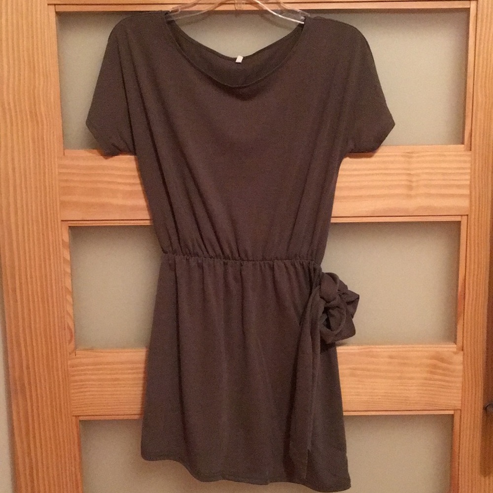 Olive green wrap dress.